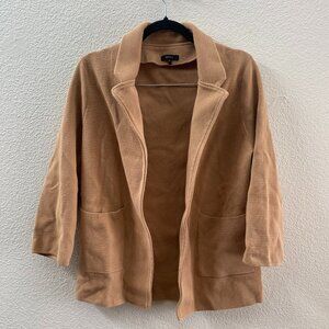 Quince 100% Organic Cotton Knit Blazer Open Front Size Medium Camel Color